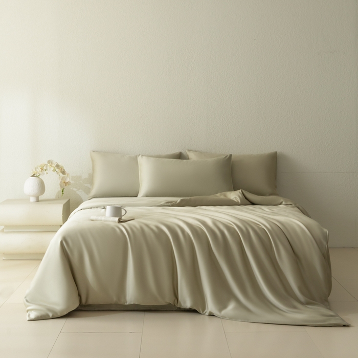 91家纺网 家纺一手货源 找家纺 禾时 2026新款60支奥地利兰精双拼纯色天丝四件套 烟轻绿