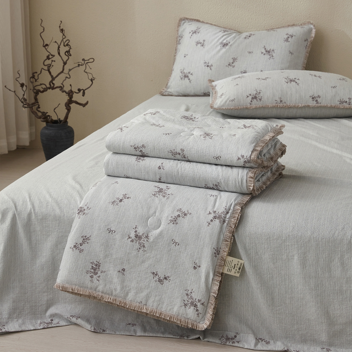 91家纺网 家纺一手货源 找家纺 网客家纺 2026新款提花色织麻夏被四件套 佳人绿