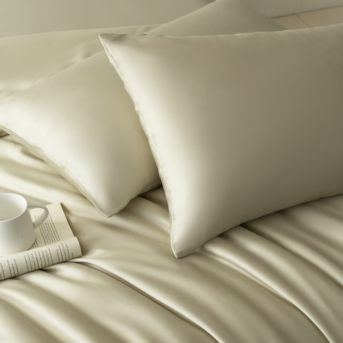 91家纺网 家纺一手货源 找家纺 禾时 2026新款60支奥地利兰精双拼纯色天丝四件套 烟轻绿