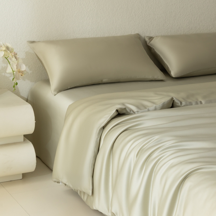 91家纺网 家纺一手货源 找家纺 禾时 2026新款60支奥地利兰精双拼纯色天丝四件套 烟轻绿