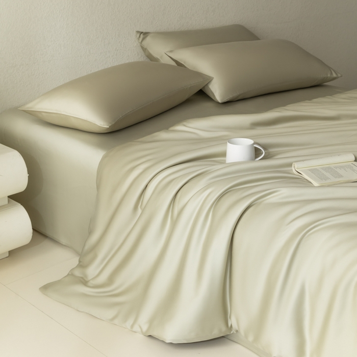 91家纺网 家纺一手货源 找家纺 禾时 2026新款60支奥地利兰精双拼纯色天丝四件套 烟轻绿