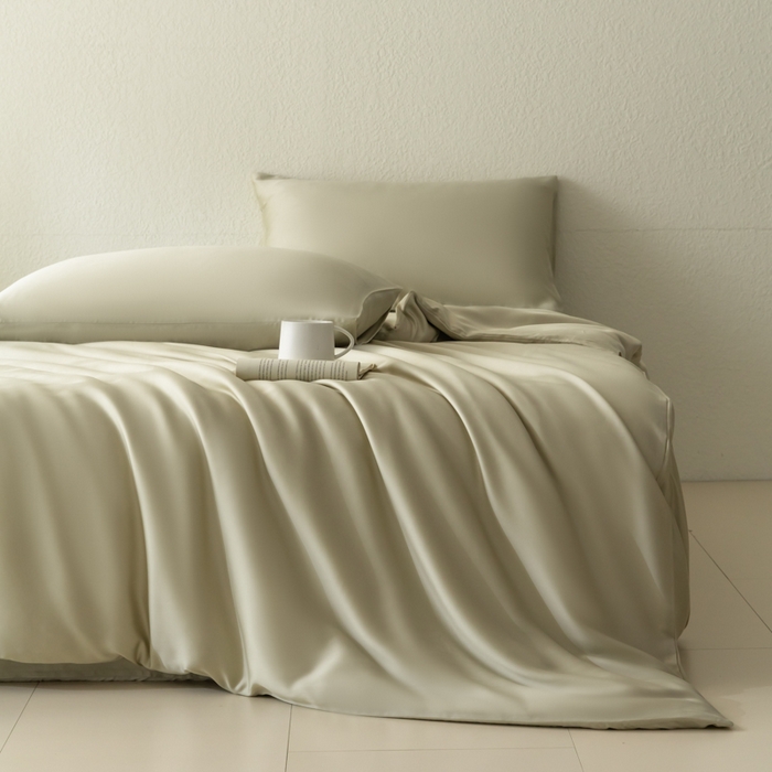 91家纺网 家纺一手货源 找家纺 禾时 2026新款60支奥地利兰精双拼纯色天丝四件套 烟轻绿