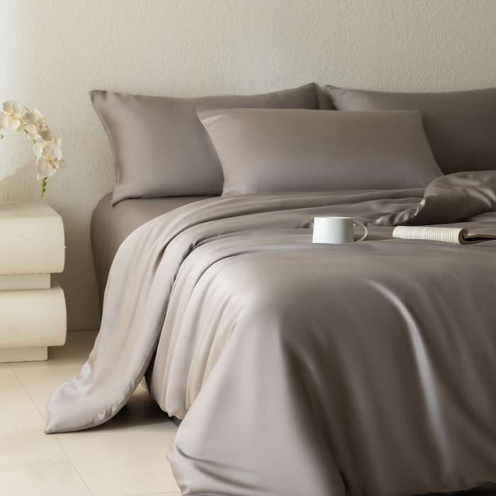 91家纺网 家纺一手货源 找家纺 禾时 2026新款60支奥地利兰精双拼纯色天丝四件套 岩石灰