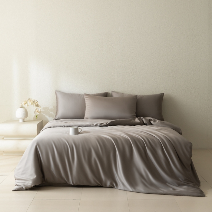 91家纺网 家纺一手货源 找家纺 禾时 2026新款60支奥地利兰精双拼纯色天丝四件套 岩石灰