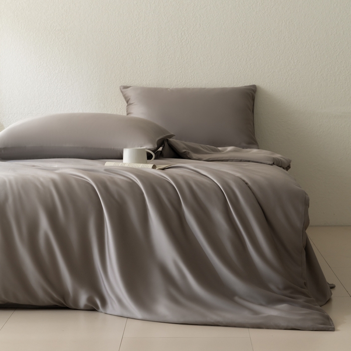 91家纺网 家纺一手货源 找家纺 禾时 2026新款60支奥地利兰精双拼纯色天丝四件套 岩石灰