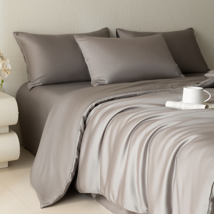 91家纺网 家纺一手货源 找家纺 禾时 2026新款60支奥地利兰精双拼纯色天丝四件套 岩石灰