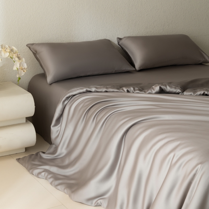 91家纺网 家纺一手货源 找家纺 禾时 2026新款60支奥地利兰精双拼纯色天丝四件套 岩石灰