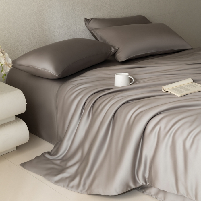 91家纺网 家纺一手货源 找家纺 禾时 2026新款60支奥地利兰精双拼纯色天丝四件套 岩石灰