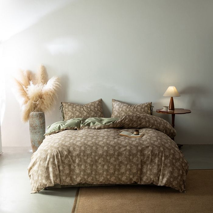 91家纺网 家纺一手货源 找家纺 若未家居 LOVEWE HOUSE 2026春夏新款全棉纯棉棉麻色织印花套件清茉系列四件套（控价 券后不低于298） 清茉