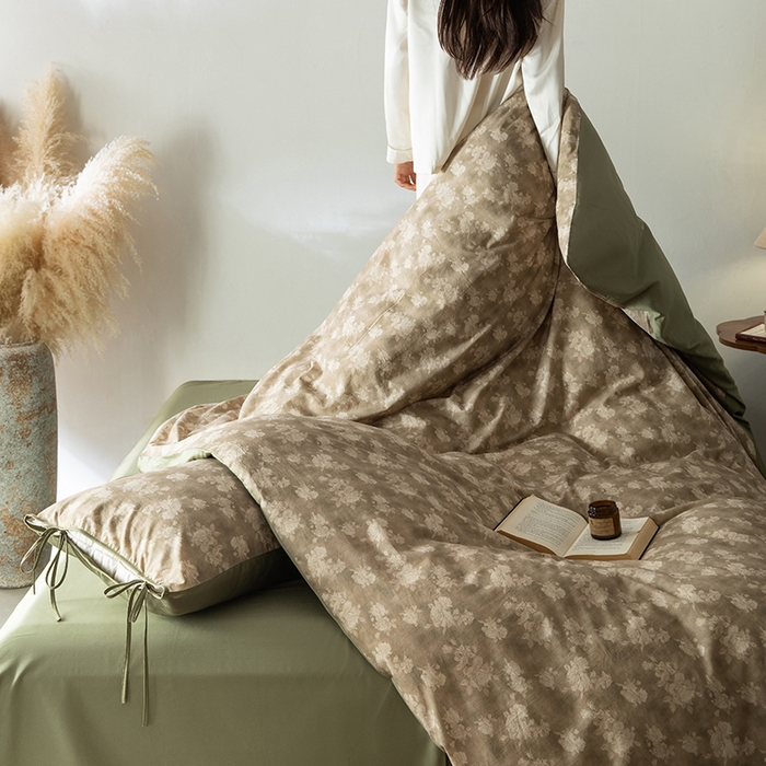 91家纺网 家纺一手货源 找家纺 若未家居 LOVEWE HOUSE 2026春夏新款全棉纯棉棉麻色织印花套件清茉系列四件套（控价 券后不低于298） 清茉