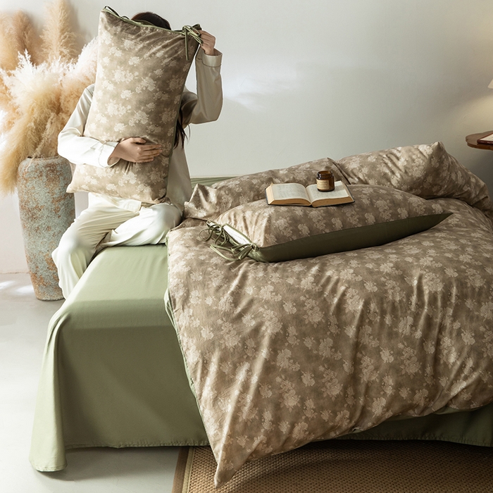 91家纺网 家纺一手货源 找家纺 若未家居 LOVEWE HOUSE 2026春夏新款全棉纯棉棉麻色织印花套件清茉系列四件套（控价 券后不低于298） 清茉