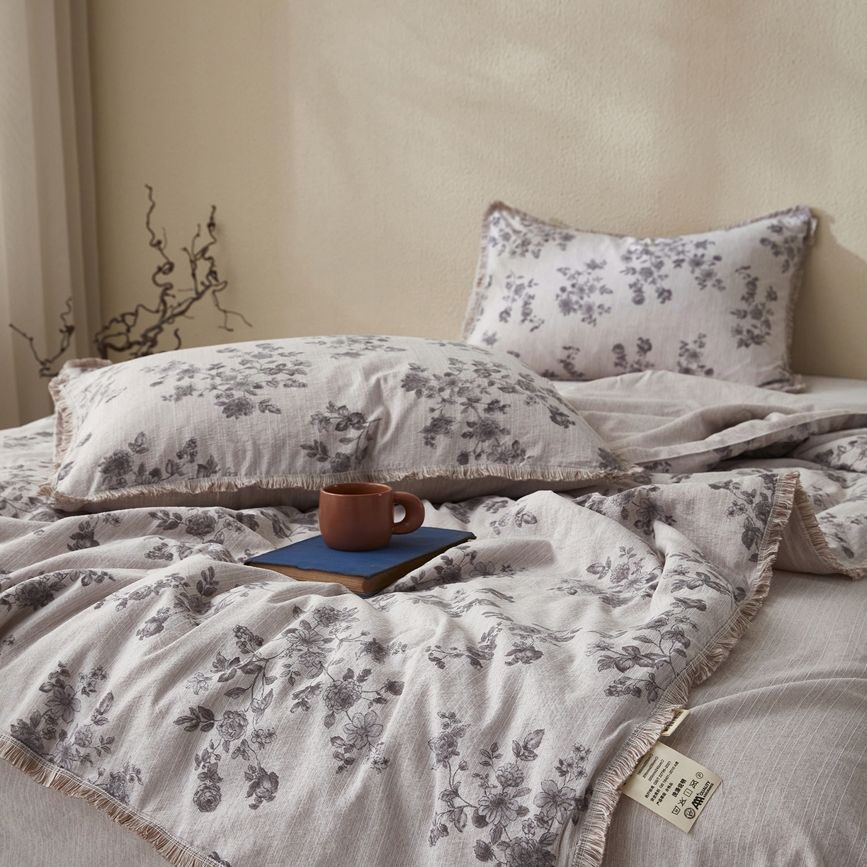 91家纺网 家纺一手货源 找家纺 网客家纺 2026新款提花色织麻夏被四件套 素锦灰