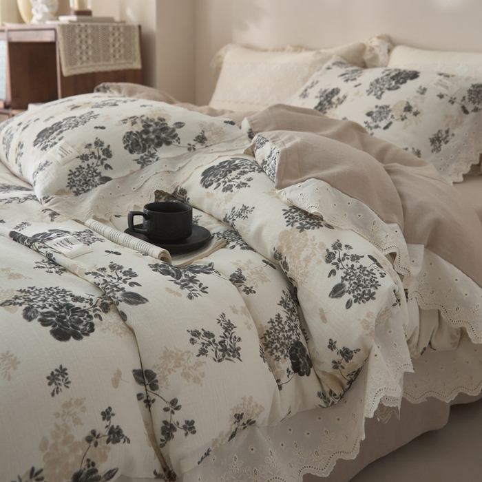 大彩家居 2026春夏新款棉麻印花四件套 午后庄园