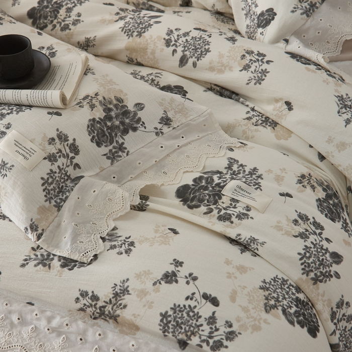 91家纺网 家纺一手货源 找家纺 大彩家居 2026春夏新款棉麻印花四件套 午后庄园