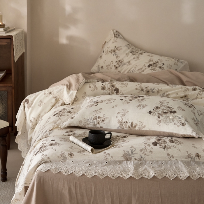 91家纺网 家纺一手货源 找家纺 大彩家居 2026春夏新款棉麻印花四件套 浅秋印象