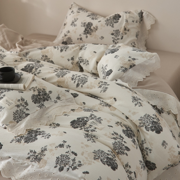 91家纺网 家纺一手货源 找家纺 大彩家居 2026春夏新款棉麻印花四件套 午后庄园