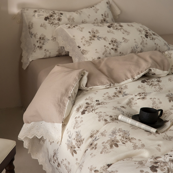 91家纺网 家纺一手货源 找家纺 大彩家居 2026春夏新款棉麻印花四件套 浅秋印象