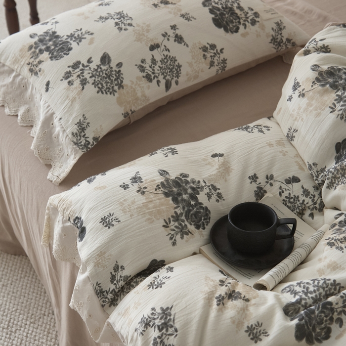 91家纺网 家纺一手货源 找家纺 大彩家居 2026春夏新款棉麻印花四件套 午后庄园