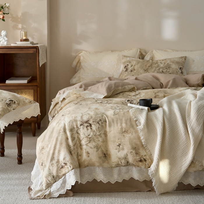 91家纺网 家纺一手货源 找家纺 大彩家居 2026春夏新款棉麻印花四件套 荒野玫瑰