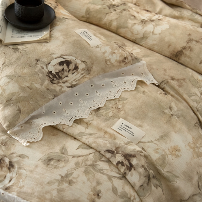 91家纺网 家纺一手货源 找家纺 大彩家居 2026春夏新款棉麻印花四件套 荒野玫瑰