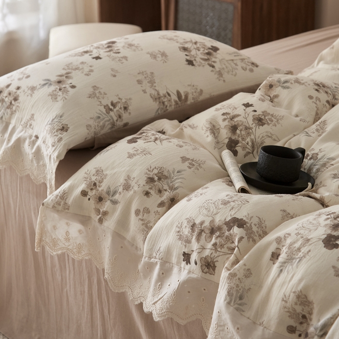 91家纺网 家纺一手货源 找家纺 大彩家居 2026春夏新款棉麻印花四件套 浅秋印象