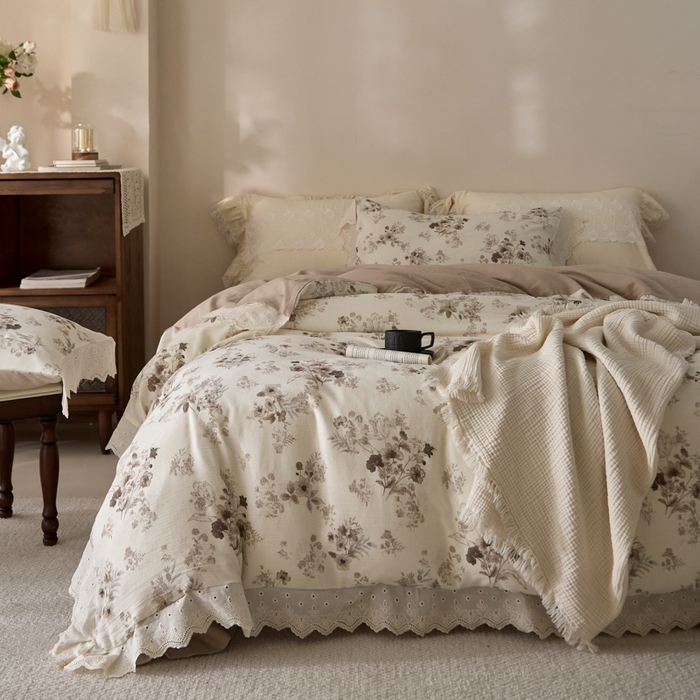 91家纺网 家纺一手货源 找家纺 大彩家居 2026春夏新款棉麻印花四件套 浅秋印象