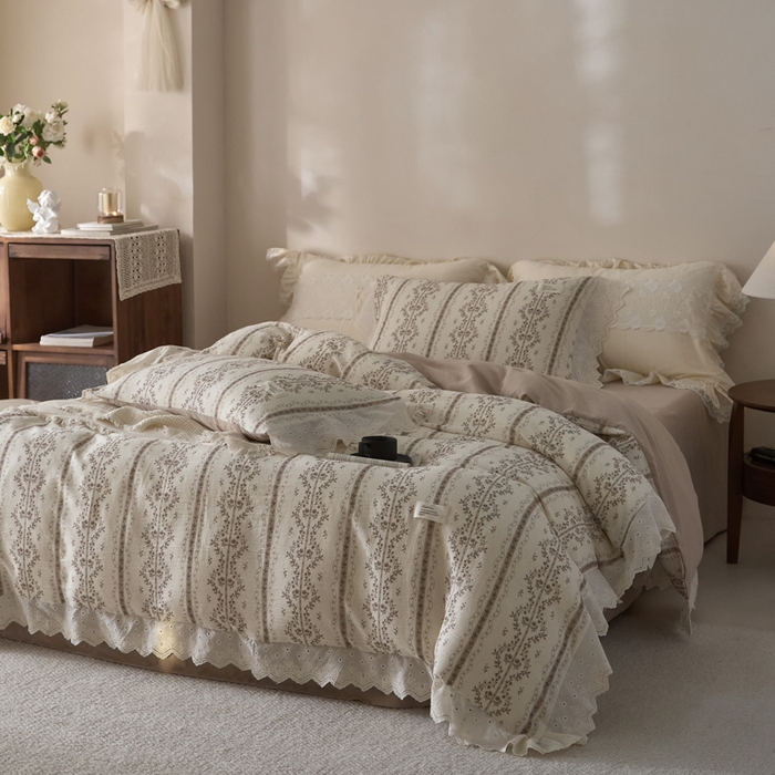 91家纺网 家纺一手货源 找家纺 大彩家居 2026春夏新款棉麻印花四件套 藤原纪