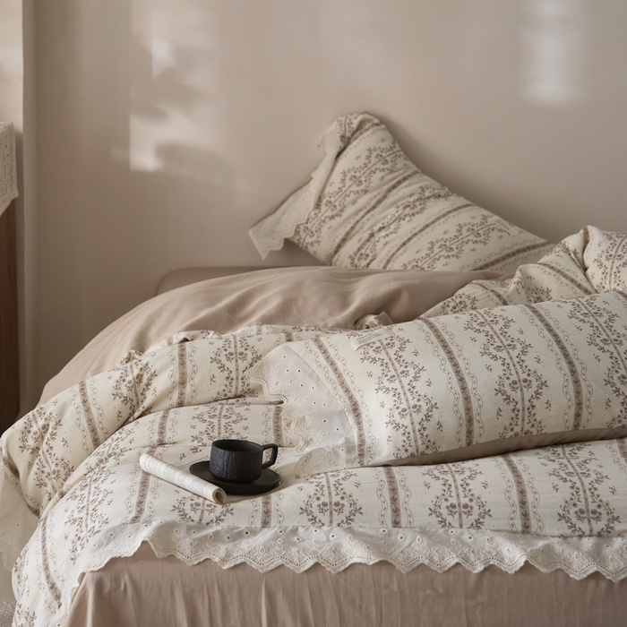 91家纺网 家纺一手货源 找家纺 大彩家居 2026春夏新款棉麻印花四件套 藤原纪