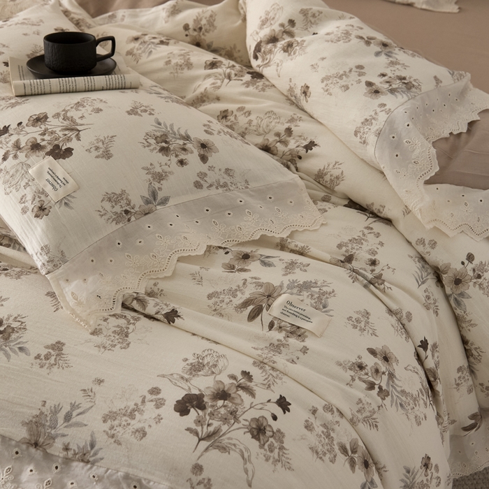 91家纺网 家纺一手货源 找家纺 大彩家居 2026春夏新款棉麻印花四件套 浅秋印象