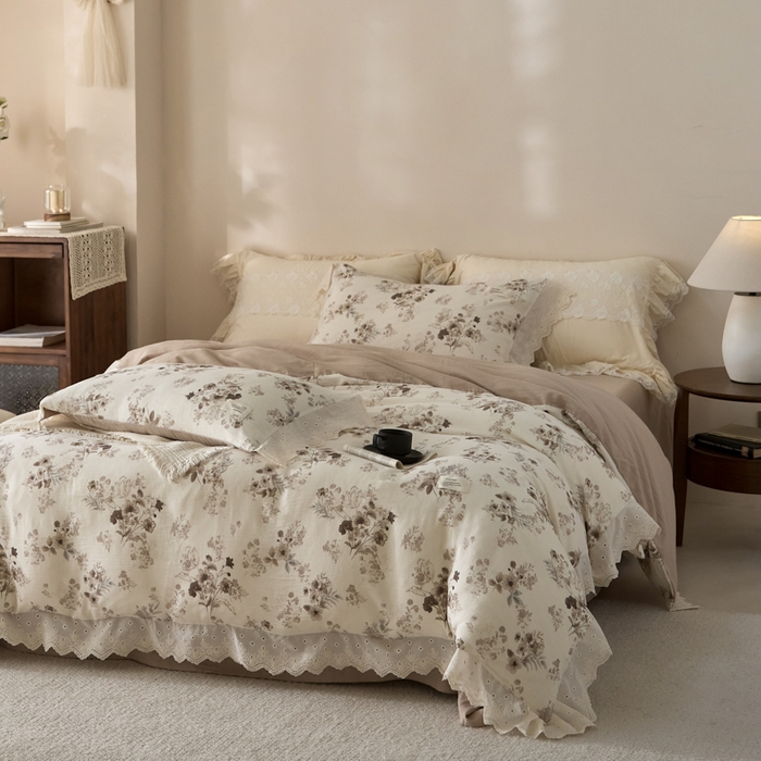 91家纺网 家纺一手货源 找家纺 大彩家居 2026春夏新款棉麻印花四件套 浅秋印象