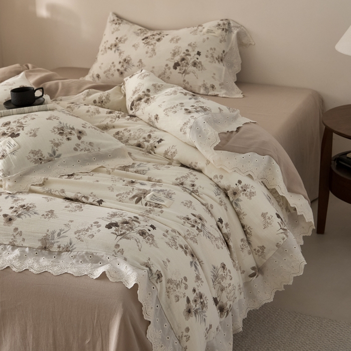 91家纺网 家纺一手货源 找家纺 大彩家居 2026春夏新款棉麻印花四件套 浅秋印象