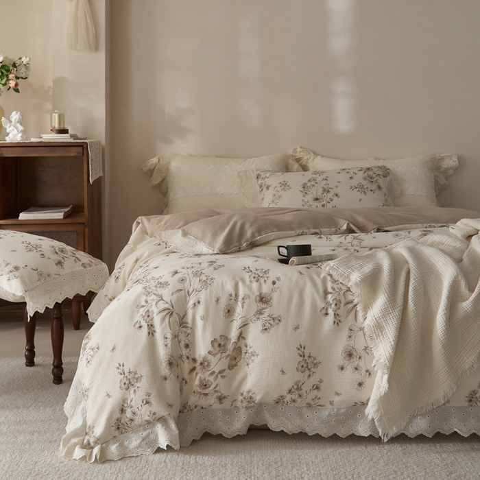 91家纺网 家纺一手货源 找家纺 大彩家居 2026春夏新款棉麻印花四件套 林间拾遗