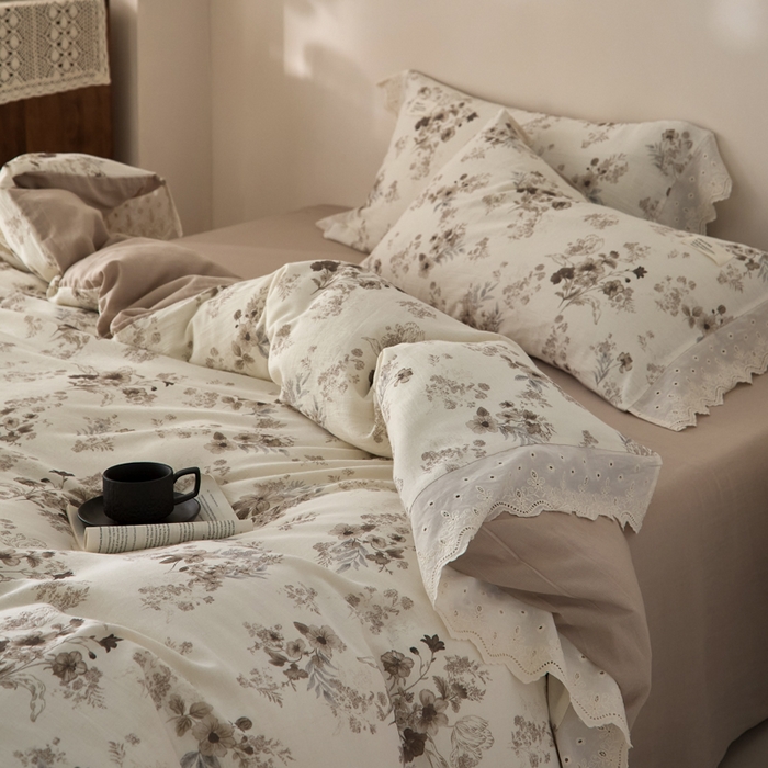 91家纺网 家纺一手货源 找家纺 大彩家居 2026春夏新款棉麻印花四件套 浅秋印象