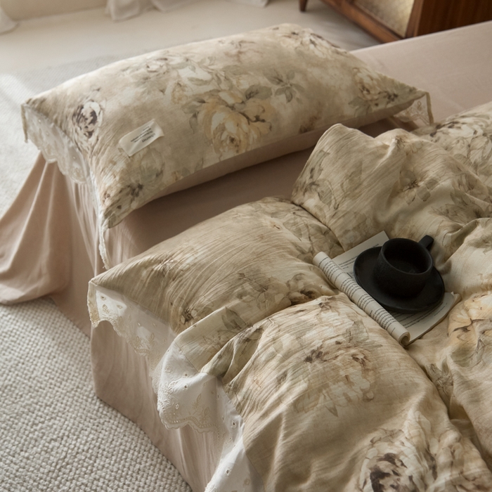 91家纺网 家纺一手货源 找家纺 大彩家居 2026春夏新款棉麻印花四件套 荒野玫瑰