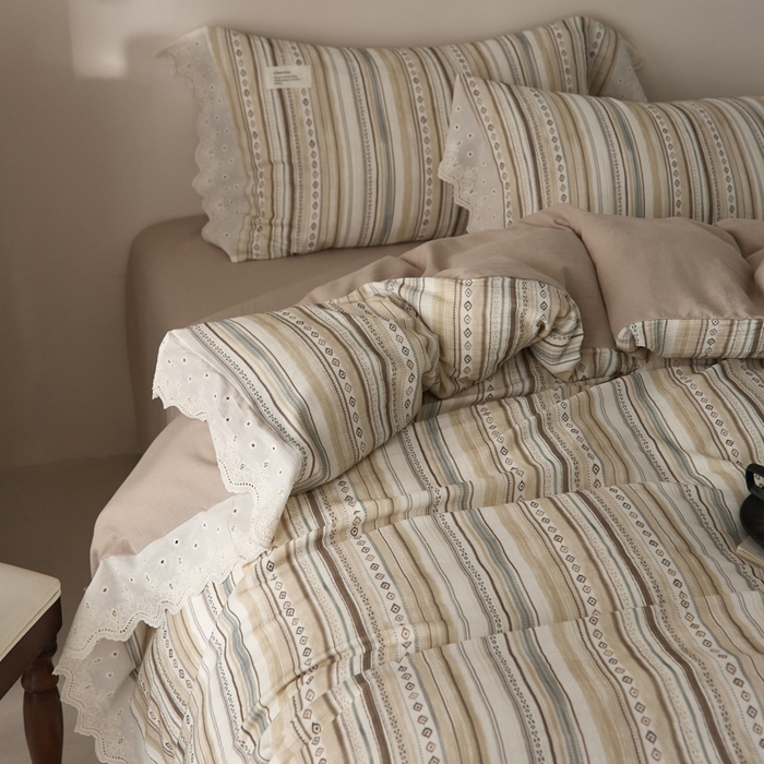 91家纺网 家纺一手货源 找家纺 大彩家居 2026春夏新款棉麻印花四件套 摩洛哥诗篇