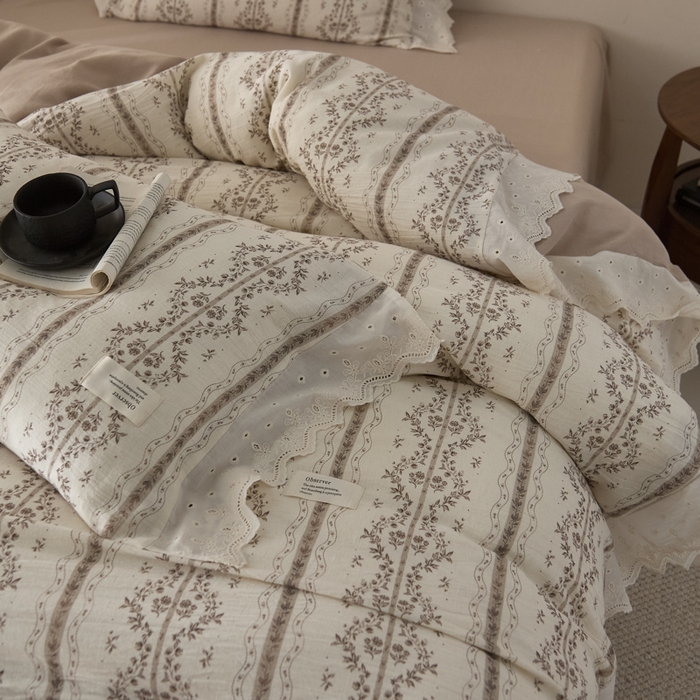 91家纺网 家纺一手货源 找家纺 大彩家居 2026春夏新款棉麻印花四件套 藤原纪