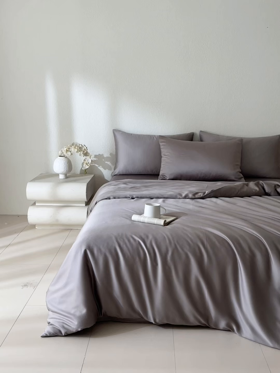 91家纺网 家纺一手货源 找家纺 禾时 2026新款60支奥地利兰精双拼纯色天丝四件套 岩石灰