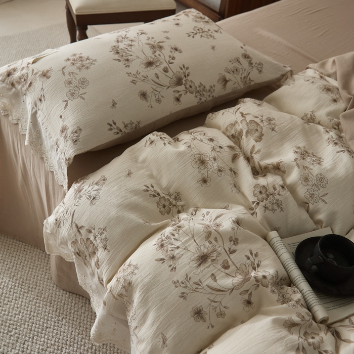 91家纺网 家纺一手货源 找家纺 大彩家居 2026春夏新款棉麻印花四件套 林间拾遗