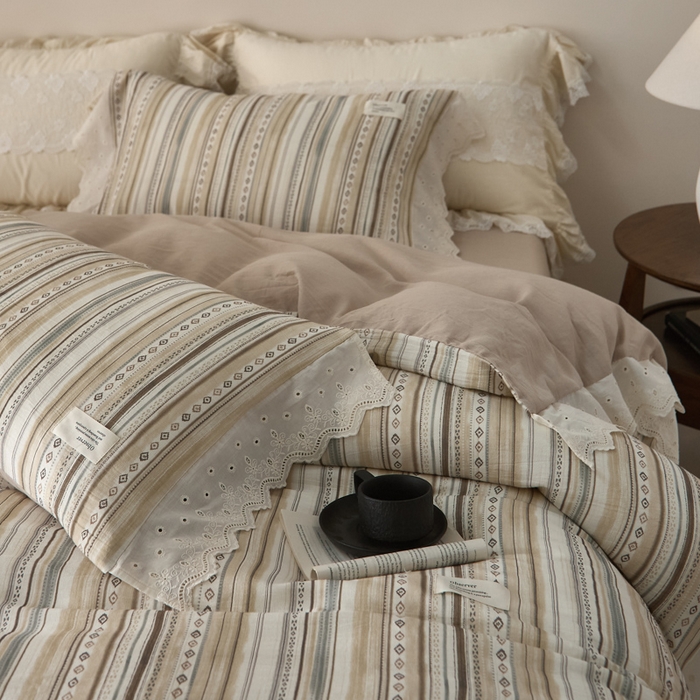 91家纺网 家纺一手货源 找家纺 大彩家居 2026春夏新款棉麻印花四件套 摩洛哥诗篇