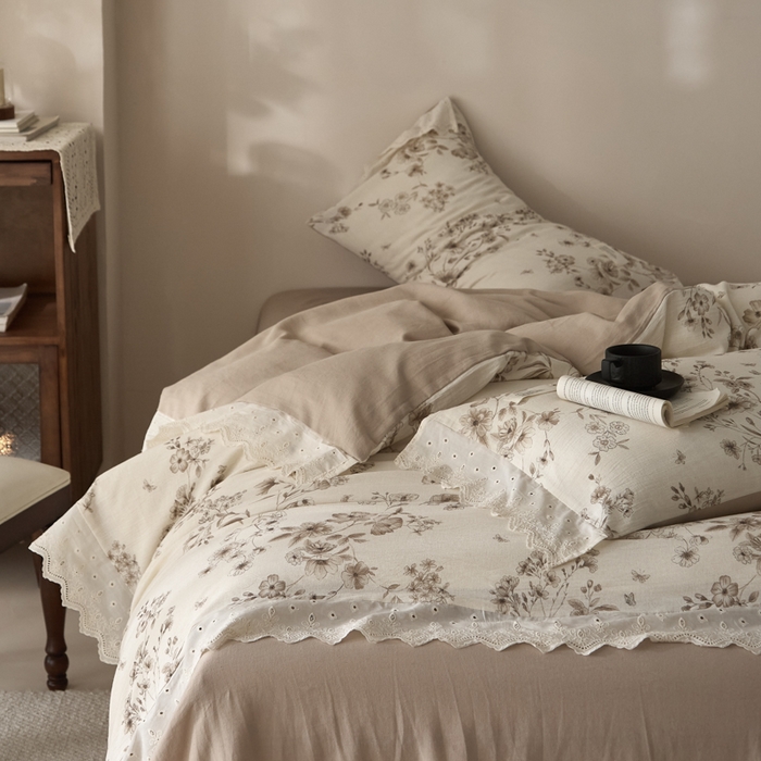 91家纺网 家纺一手货源 找家纺 大彩家居 2026春夏新款棉麻印花四件套 林间拾遗