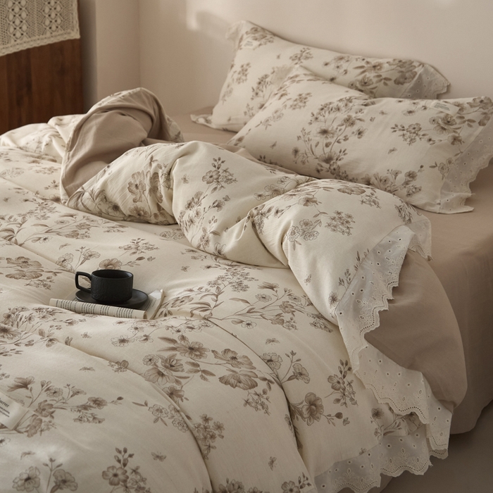 91家纺网 家纺一手货源 找家纺 大彩家居 2026春夏新款棉麻印花四件套 林间拾遗