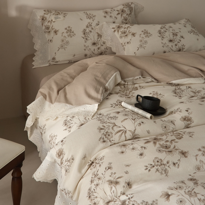 91家纺网 家纺一手货源 找家纺 大彩家居 2026春夏新款棉麻印花四件套 林间拾遗