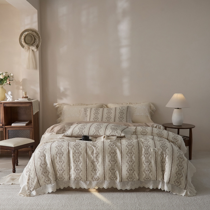 91家纺网 家纺一手货源 找家纺 大彩家居 2026春夏新款棉麻印花四件套 藤原纪