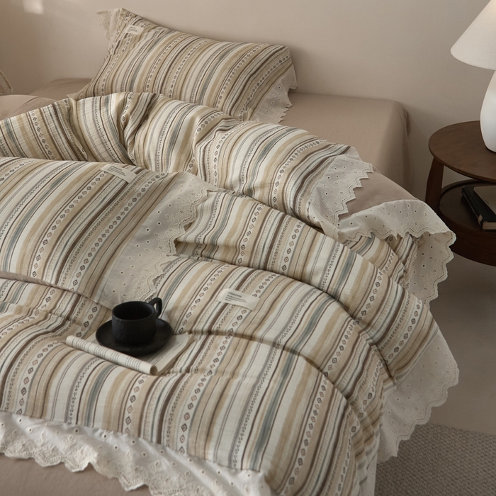 91家纺网 家纺一手货源 找家纺 大彩家居 2026春夏新款棉麻印花四件套 摩洛哥诗篇