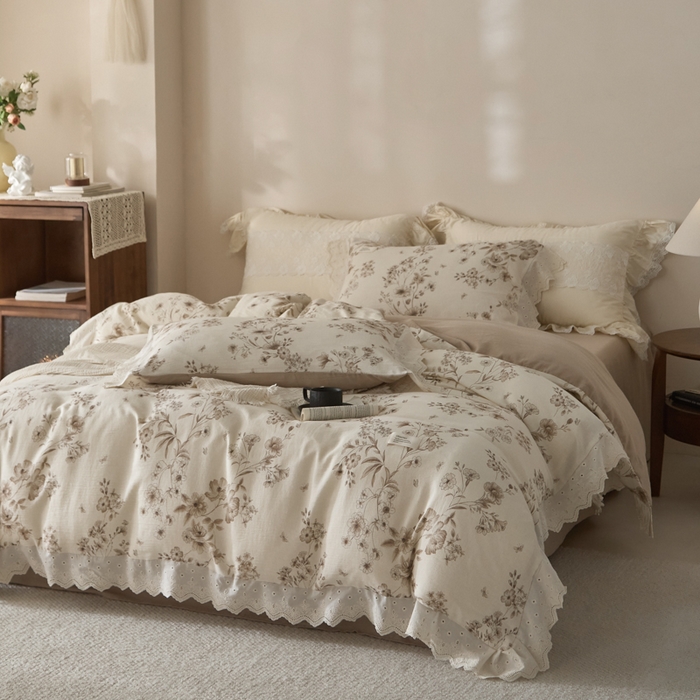 91家纺网 家纺一手货源 找家纺 大彩家居 2026春夏新款棉麻印花四件套 林间拾遗