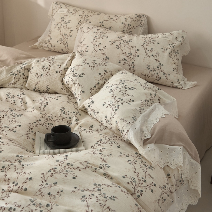 91家纺网 家纺一手货源 找家纺 大彩家居 2026春夏新款棉麻印花四件套 微风草语