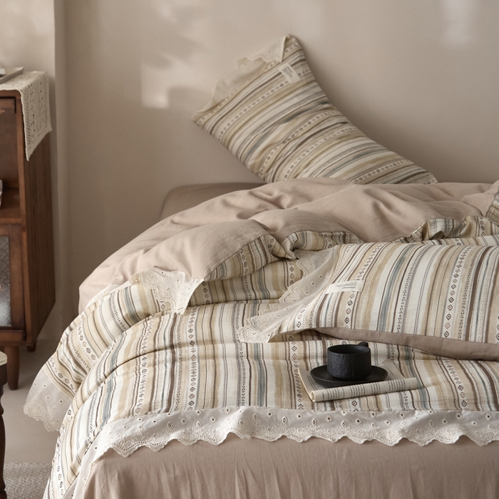 91家纺网 家纺一手货源 找家纺 大彩家居 2026春夏新款棉麻印花四件套 摩洛哥诗篇