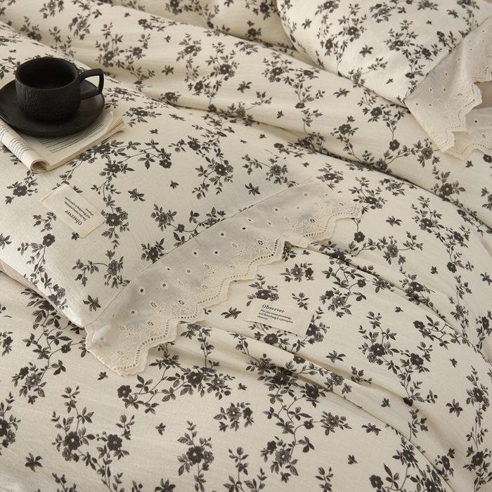 91家纺网 家纺一手货源 找家纺 大彩家居 2026春夏新款棉麻印花四件套 墨色丁香