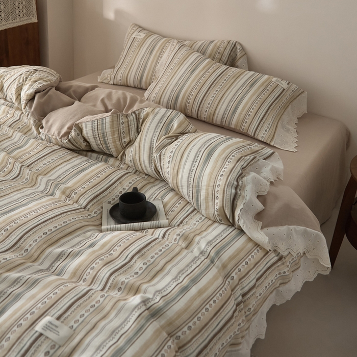 91家纺网 家纺一手货源 找家纺 大彩家居 2026春夏新款棉麻印花四件套 摩洛哥诗篇