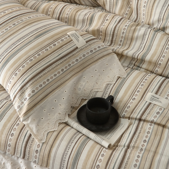 91家纺网 家纺一手货源 找家纺 大彩家居 2026春夏新款棉麻印花四件套 摩洛哥诗篇